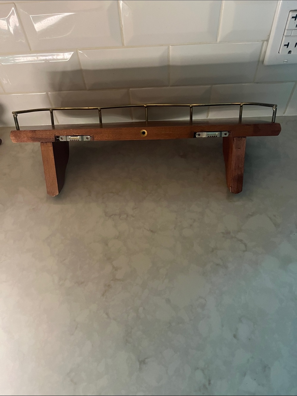 Vintage Home Interiors Brown brass Wood Shelf w/ plate groove ready to hang - Picture 8 of 8